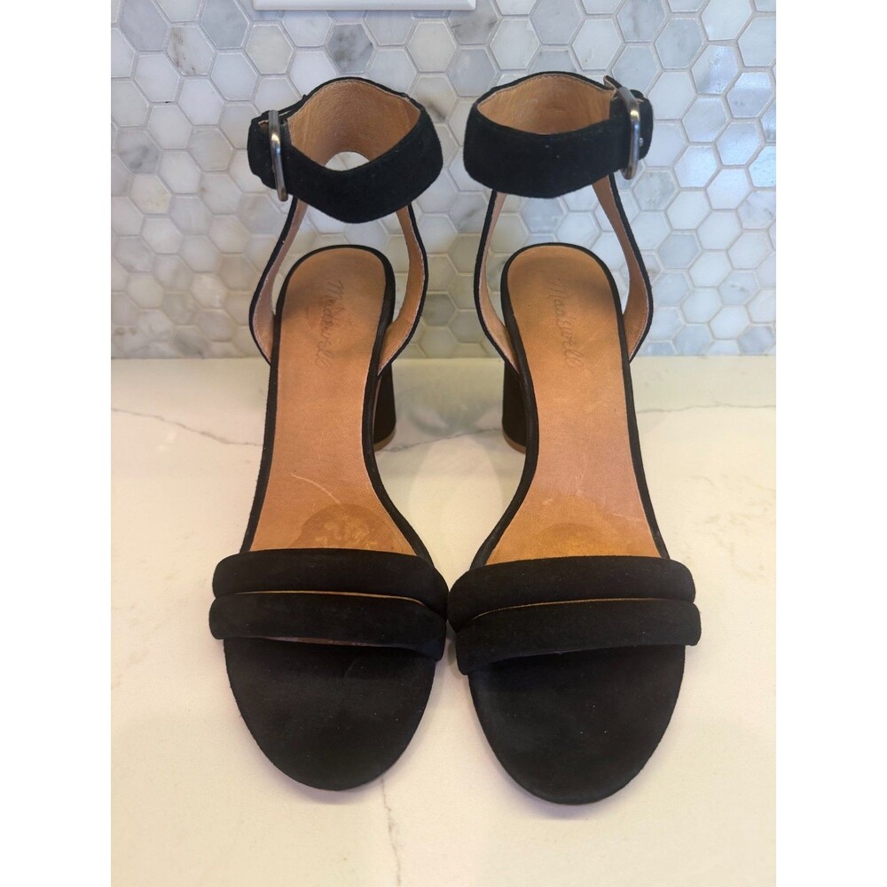 Madewell Womens Rosalie Black Suede Block Heel Ankle Strap Sandal Size 10 - Picture 5 of 11
